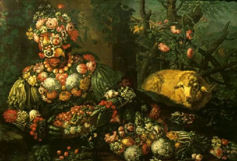 Arcimboldi Giuseppe - Natura morta con frutta e verdura di stagione, Pinacoteca Tosio Martinengo, Brescia, maniera